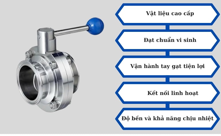 Van bướm inox vi sinh tay gạt Trung Quốc 8 Đặc điểm nổi bật van bướm vi sinh tay gạt