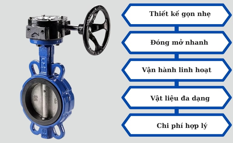 Van bướm DN100 (phi 114) 4" | Tay gạt, tay quay 28 Đặc điểm nổi bật van bướm DN100