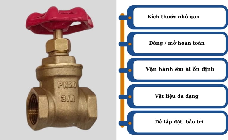 Van cổng DN20 (3/4 “ hay phi 27) | Malaysia - Trung Quốc - Thái Lan 16 Đặc điểm nổi bật van cổng DN20